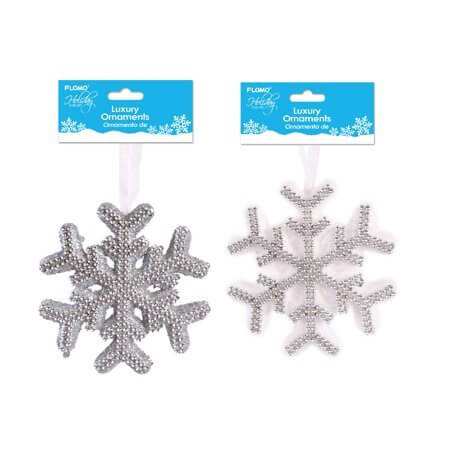 6" Foam Christmas Snowflake Ornament with Decorative Trim - SKU:XO3183 - UPC:677916863229 - Party Expo