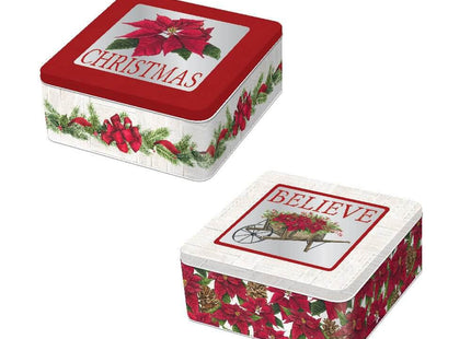 7" Christmas Tin Boxes with PVC Window - SKU:XOV992 - UPC:677916867951 - Party Expo