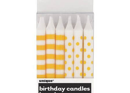 Yellow Stripes & Dots Birthday Candles (12ct) - SKU:19245 - UPC:011179192458 - Party Expo